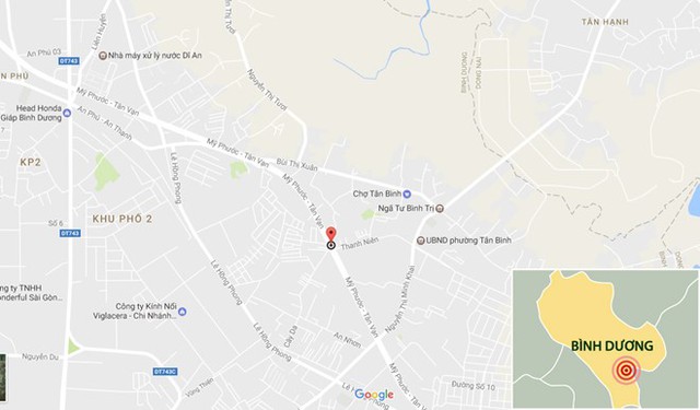 Tai nạn xảy ra tại nút giao Cây Da với đường Mỹ Phước - Tân Vạn, thuộc phường Tân Bình (thị xã Dĩ An, Bình Dương). Ảnh: Google Maps.