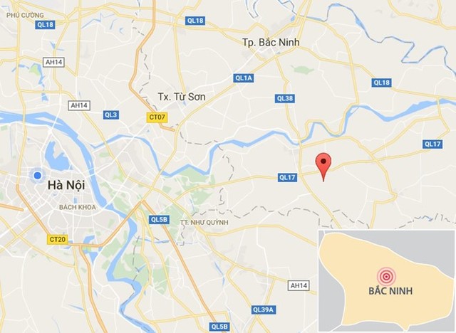 Hiện trường nơi cô gái bị tai nạn cách TP Bắc Ninh gần 20 km. Ảnh: Google Maps.
