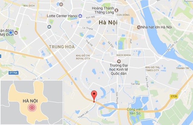 Khu vực hiện trường nằm dưới đường vành đai trên cao, cách trung tâm Hà Nội hơn 5 km. Ảnh: Google Maps.