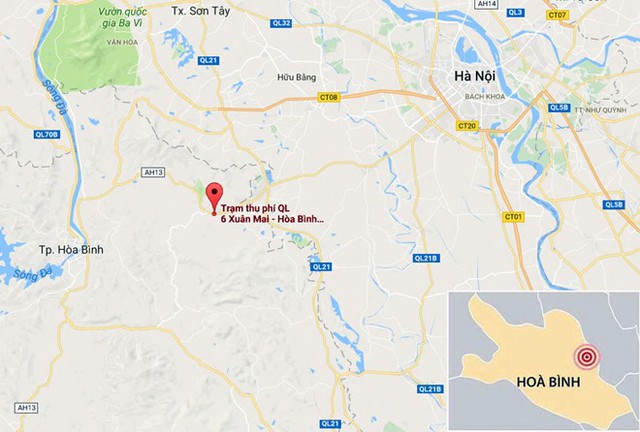 
Trạm thu phía quốc lộ 6 Xuân Mai - Hòa Bình cách TP Hòa Bình khoảng 30 km. Ảnh: Google Map.
