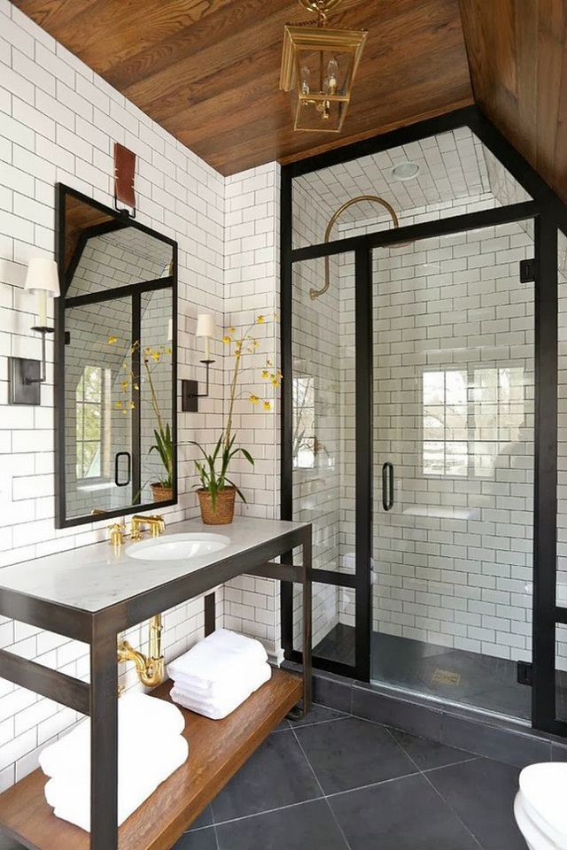 Bạn có thể hiểu đơn giản về cách thiết kế này đó chính là phòng tắm của bạn sẽ được bao quanh bởi những khung nhỏ màu đen được chia đều diện tích hoặc đã được biến tấu.