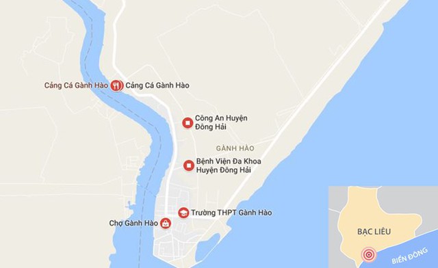 Nơi xảy ra vụ việc gần cảng Gành Hào của huyện Đông Hải. Ảnh: Google Maps.