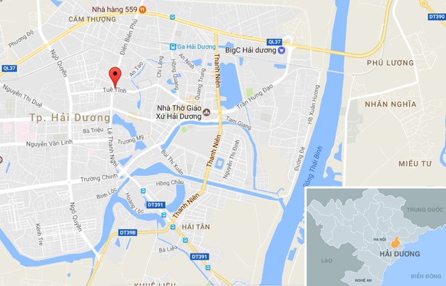 Đường Tuệ Tĩnh (chấm đỏ) - nơi xảy ra vụ việc. Ảnh: Thiên Sơn.