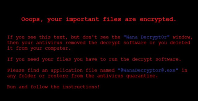 Thông báo hiện lên màn hình máy tính bị nhiễm mã độc WannaCry.