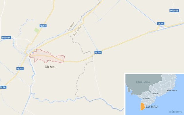 
Huy gây án ở phường 6, TP Cà Mau (màu đỏ). Ảnh: Google Maps.
