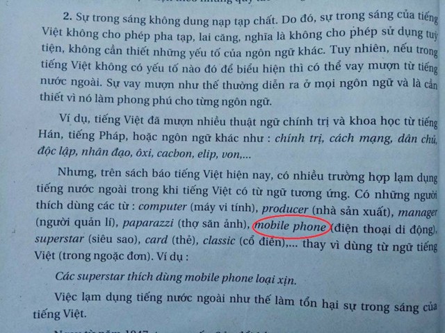 
Trích dẫn trong sách giáo khoa lớp 12 nói về sự trong sáng của tiếng Việt.
