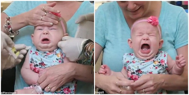 
B&eacute; Maddison ở Anh cũng được mẹ đưa đi bấm lỗ tai khi mới 4 th&aacute;ng tuổi.
