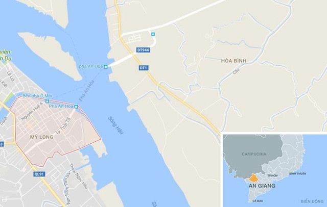 
Phường Mỹ Long (màu đỏ) ở An Giang. Ảnh: Google Maps.
