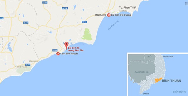 Bãi biển Đồi Dương nơi anh Thành bị sóng cuốn mất tích. Ảnh: Google Maps.