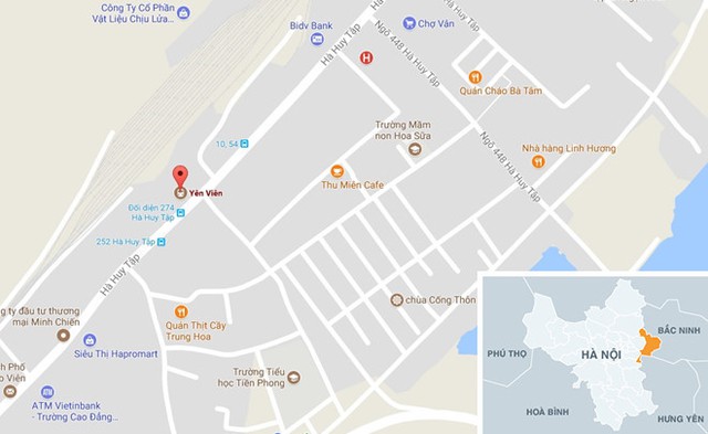 Ga Y&ecirc;n Vi&ecirc;n (H&agrave; Nội) nơi xảy ra 2 vụ t&agrave;u tật b&aacute;nh li&ecirc;n tiếp. Ảnh: Google Maps.