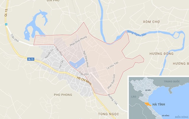 
Thị trấn Hương Khê, huyện Hương Khê (Hà Tĩnh), nơi xảy ra vụ việc. Ảnh: Google Maps.
