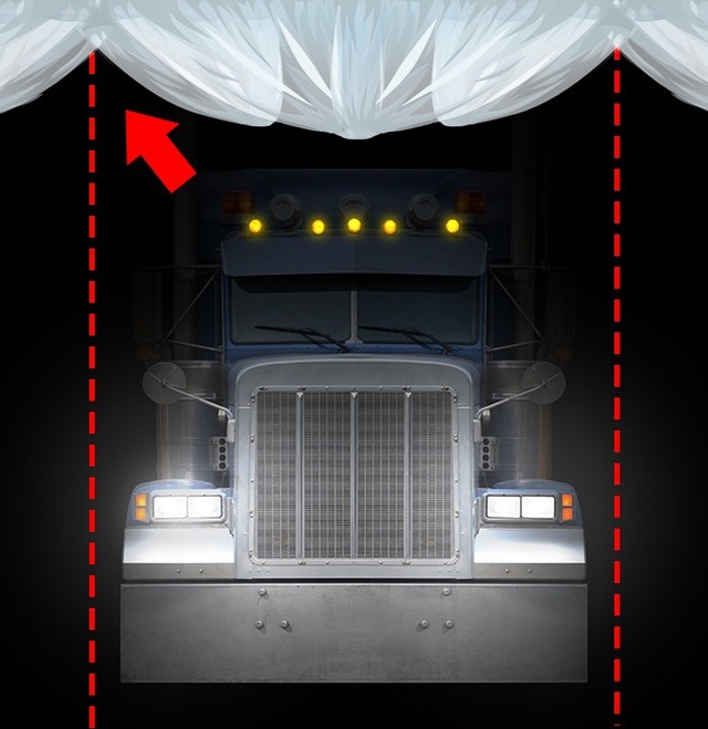 
Tấm rèm che phủ chiếc xe tải ẩn chứa bí mật của màn ảo thuật.
