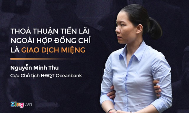 
Bị cáo Minh Thu trả lời về việc chi lãi ngoài chỉ là giao dịch miệng. Đồ họa: Phượng Nguyễn.
