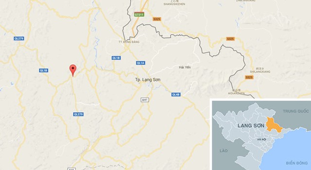 
Khu vực N&agrave; M&ograve;, thị trấn Văn Quan (Chấm đỏ) nơi xảy ra vụ việc. Ảnh: Google Maps.
