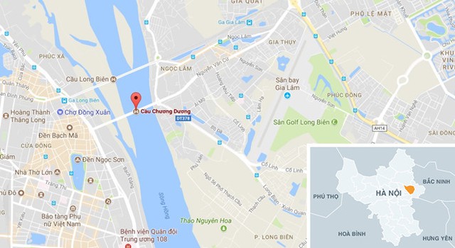 
Cầu Chương Dương (chấm đỏ) nơi xảy ra vụ việc. Ảnh: Google Maps.
