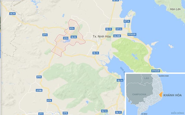 
Xã Ninh Xuân (màu hồng) nơi xảy ra sự việc. Ảnh: Google Maps
