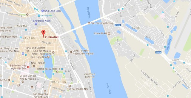Số 31 H&agrave;ng Giấy (chấm đỏ) nơi xảy ra hỏa hoạn. Ảnh: Google Maps.