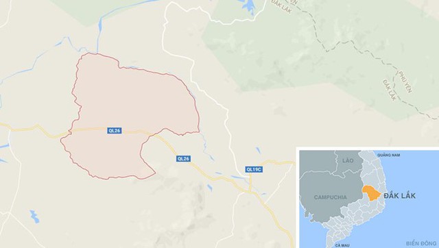 Xã Krông Jing nơi phát hiện thi thể bà Phúc. Ảnh: Google Maps.