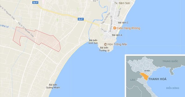 Xã Quảng Minh, TP Sầm Sơn - nơi xảy ra vụ cháy. Ảnh: Google Maps.