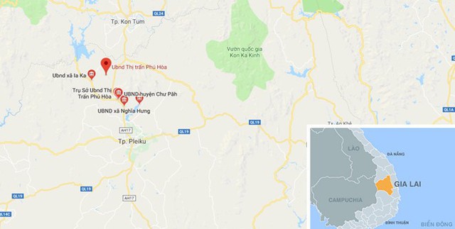 Sự việc xảy ra tại thị trấn Phú Hòa, huyện Chư Păh, Gia Lai. Ảnh: Google Maps.