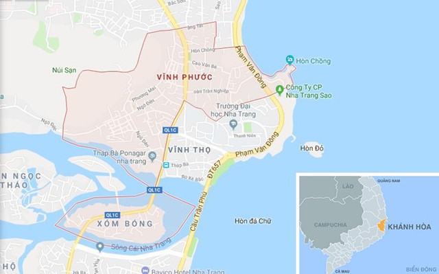 Phường Vĩnh Phước (TP Nha Trang), nơi nghi can bị bắt quả tang đang bán ma túy. Ảnh: Google Maps.