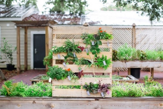 12. Và nếu bạn là người yêu thích công việc trồng rau, trồng hoa thì bạn có thể chế tác những thanh gỗ pallet thành một khu vườn đứng cho nhà mình.