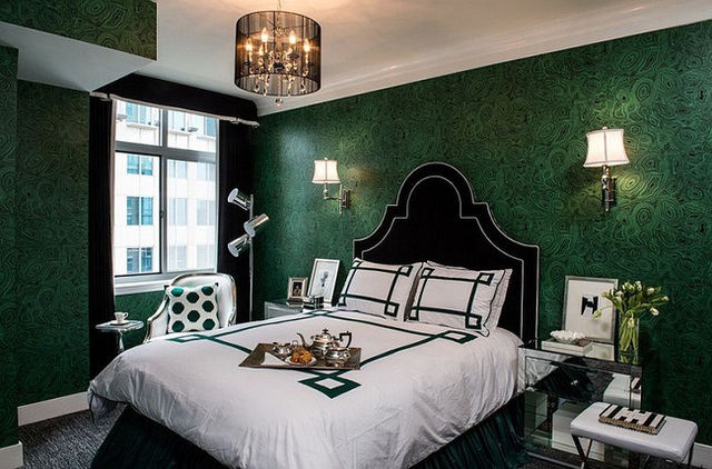 Mẫu phòng ngủ đẹp xuất sắc với gam màu xanh sẫm mang phong cách thanh lịch, hiện đại không kém phần sang trọng.