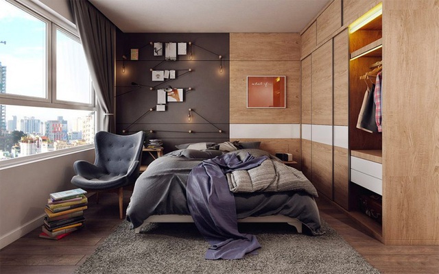 Không gian của những căn phòng ngủ xám kết hợp với chất liệu gỗ tự nhiên luôn khiến người ta phải yêu thích.