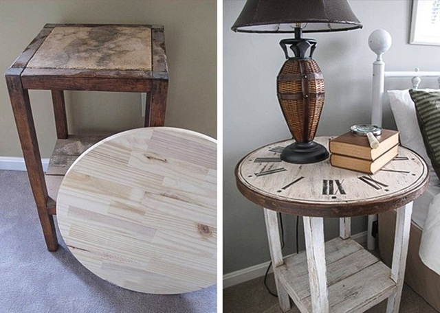 14. Một chiếc b&agrave;n b&ecirc;n hay được d&ugrave;ng trong ph&ograve;ng kh&aacute;ch hay h&agrave;nh lang đ&atilde; cũ kỹ v&agrave; mốc meo c&oacute; thể trở th&agrave;nh một chiếc kệ ở đầu giường độc đ&aacute;o với ch&uacute;t biến đổi linh hoạt v&agrave; kho&aacute;c m&agrave;u sơn mới.