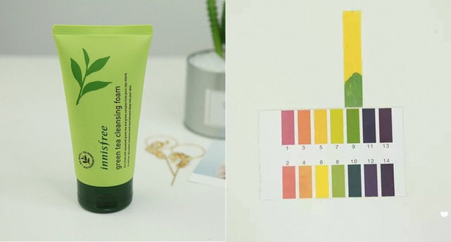 Innisfree Green Tea Moisturizing Cleansing Cream(220.000VNĐ/150g) có độ pH 9 – độ pH rất cao, sẽ khiến da bạn bị khô, căng rít. Nếu sử dụng loại sữa rửa mặt này, bạn nên tạo bọt thật kỹ hoặc dùng thêm các loại dụng cụ tạo bọt để hòa loãng sản phẩm với nước, làm giảm độ pH.