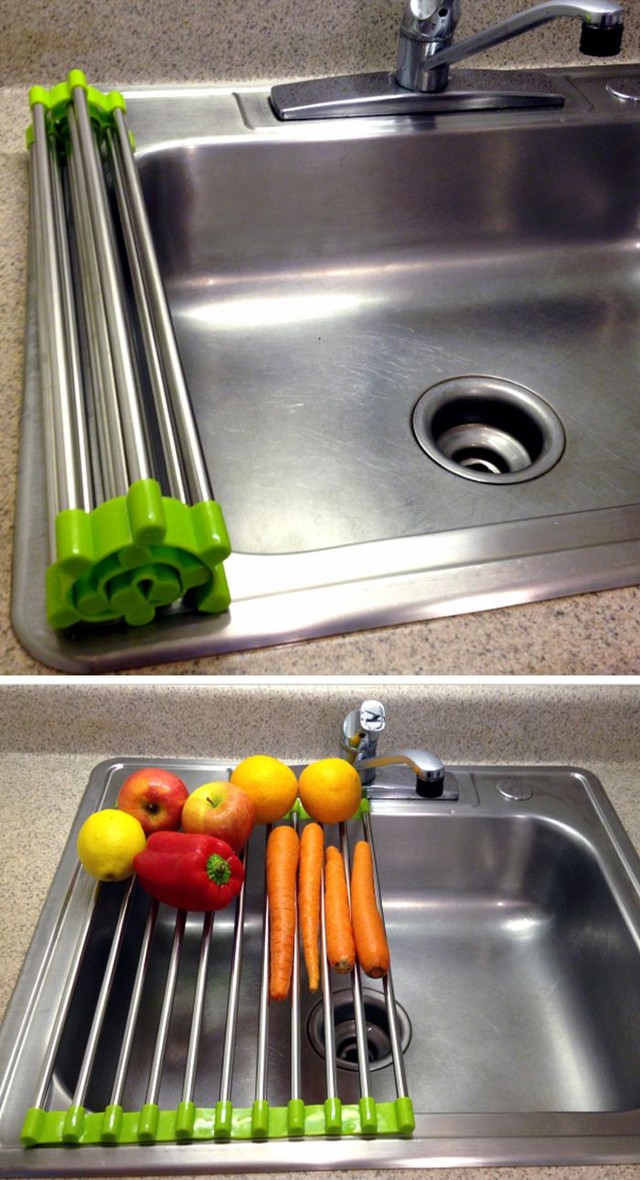 3. Vật dụng đặt bồn rửa có thể mở ra hoặc cuộn lại tùy ý.