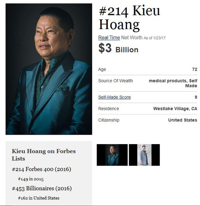 
Thống kê của Forbes chiều ngày 23/1, tài sản của Hoàng Kiều là 3 tỉ USD.
