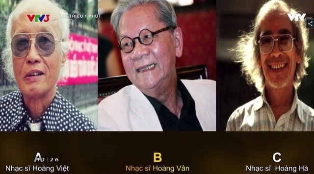 Câu hỏi đưa ra trong chương trình 100 triệu 1 phút trên VTV3 ngày 12/2 sử dụng sai ảnh nhạc sĩ Hoàng Việt. (Ảnh chụp màn hình)