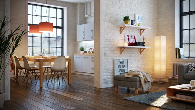 3. Phòng ăn này được thiết kế cùng với khu vực phòng bếp ấm áp, và được chiếu sáng bởi cặp đèn treo màu cam càng làm tăng thêm sự ấm cúng cho không gian.