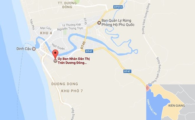 Vụ nổ xảy ra tại thị trấn Dương Đ&ocirc;ng của đảo ngọc Ph&uacute; Quốc. Ảnh: Google Maps.
