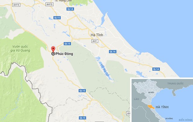 Quốc lộ 15A đoạn qua xã Phúc Đồng, (huyện Hương Khê, Hà Tĩnh), nơi xảy ra vụ tai nạn. Ảnh: Google Maps.