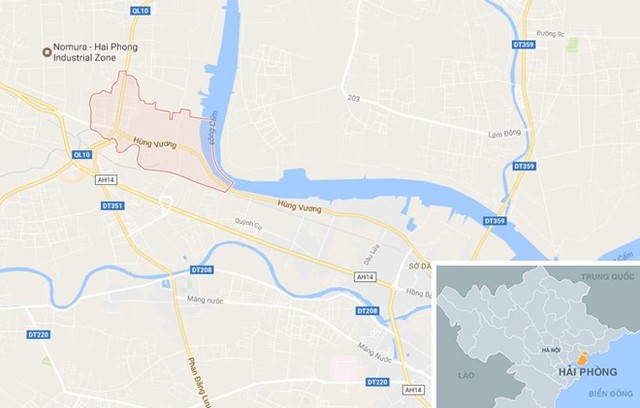 
Vòng đỏ là địa bàn phường Quán Toan, quận Hồng Bàng (nơi bắt nhóm buôn ma túy). Ảnh: Google Maps.
