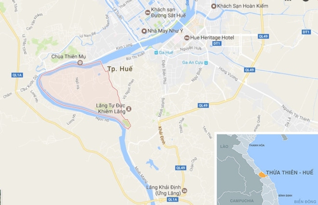 Phường Thủy Biều (v&ugrave;ng đỏ), địa điểm ph&aacute;t hiện b&eacute; trai sơ sinh bị bỏ rơi. Ảnh: Thi&ecirc;n Sơn.