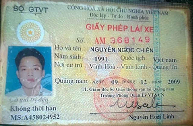 Giấy phép lái xe của Chiến.