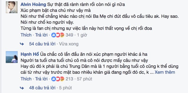 
Khán giả chỉ trích Hương Giang Idol ngay trên trang cá nhân của cô. Ảnh: Chụp màn hình.
