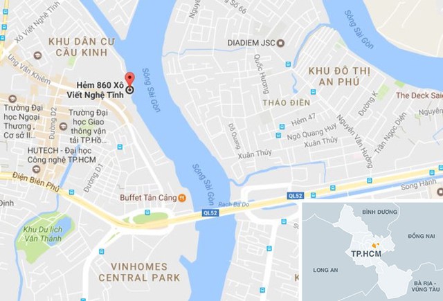 Vị tr&iacute; gần nơi ph&aacute;t hiện x&aacute;c chết. Ảnh: Thi&ecirc;n Sơn.