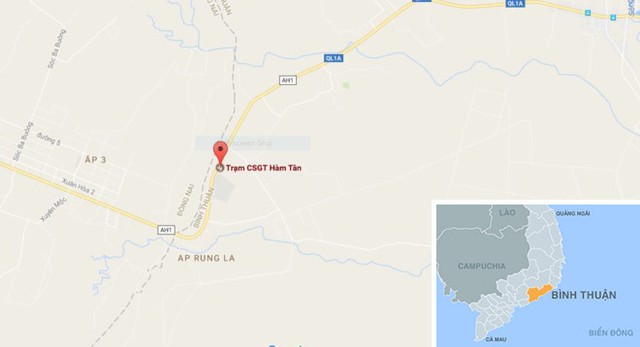 
CSGT trạm Hàm Tân đã đón lõng bắt nóng tên cướp xe máy. Ảnh: Google Maps.
