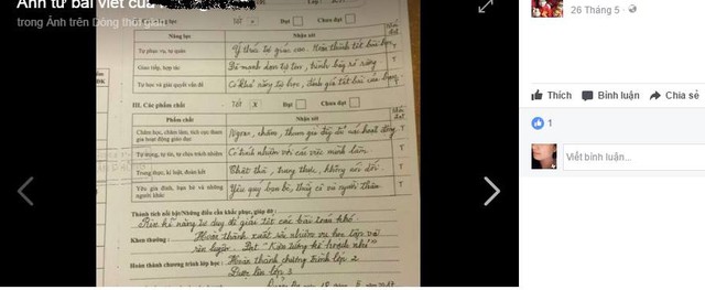 
Một bảng điểm của con m&agrave; &ocirc;ng bố vừa đưa l&ecirc;n mạng (Ảnh IT)
