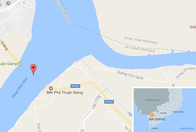Bến ph&agrave; Thuận Giang ở An Giang. Ảnh: Google Maps.
