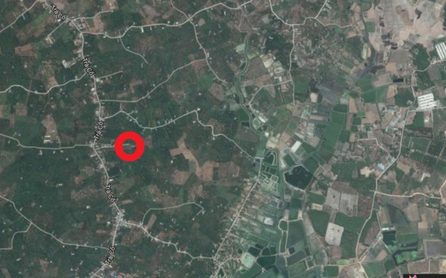 Khu xưởng sản xuất ma túy nằm trong rừng cây ở xã Trà Cổ, huyện Tân Phú, Đồng Nai. Ảnh: Google Maps.