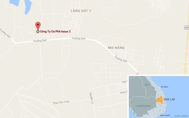 Hồ nước thuộc c&ocirc;ng ty c&agrave; ph&ecirc; Ia Sao 2, nơi c&aacute;c ch&aacute;u nhỏ gặp nạn. Ảnh: Google Maps. 