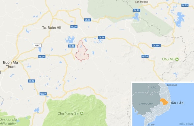 Xã Ea Kly (màu đỏ) của tỉnh Đắk Lắk. Ảnh: Google Maps.