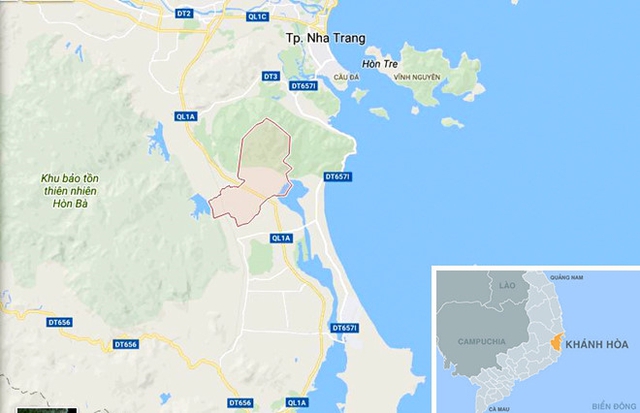 Xã Cam Hòa (màu hồng) nơi xảy ra sự việc đau lòng. Ảnh: Google Maps