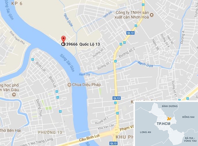 Vị tr&iacute; nơi ph&aacute;t hiện vụ việc. Ảnh: Google Maps.