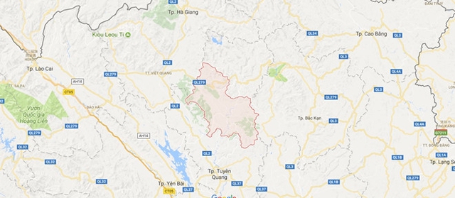 
Huyện Chi&ecirc;m H&oacute;a (khoanh đỏ) c&aacute;ch TP Tuy&ecirc;n Quang khoảng 70 km. Ảnh: Google Maps.
